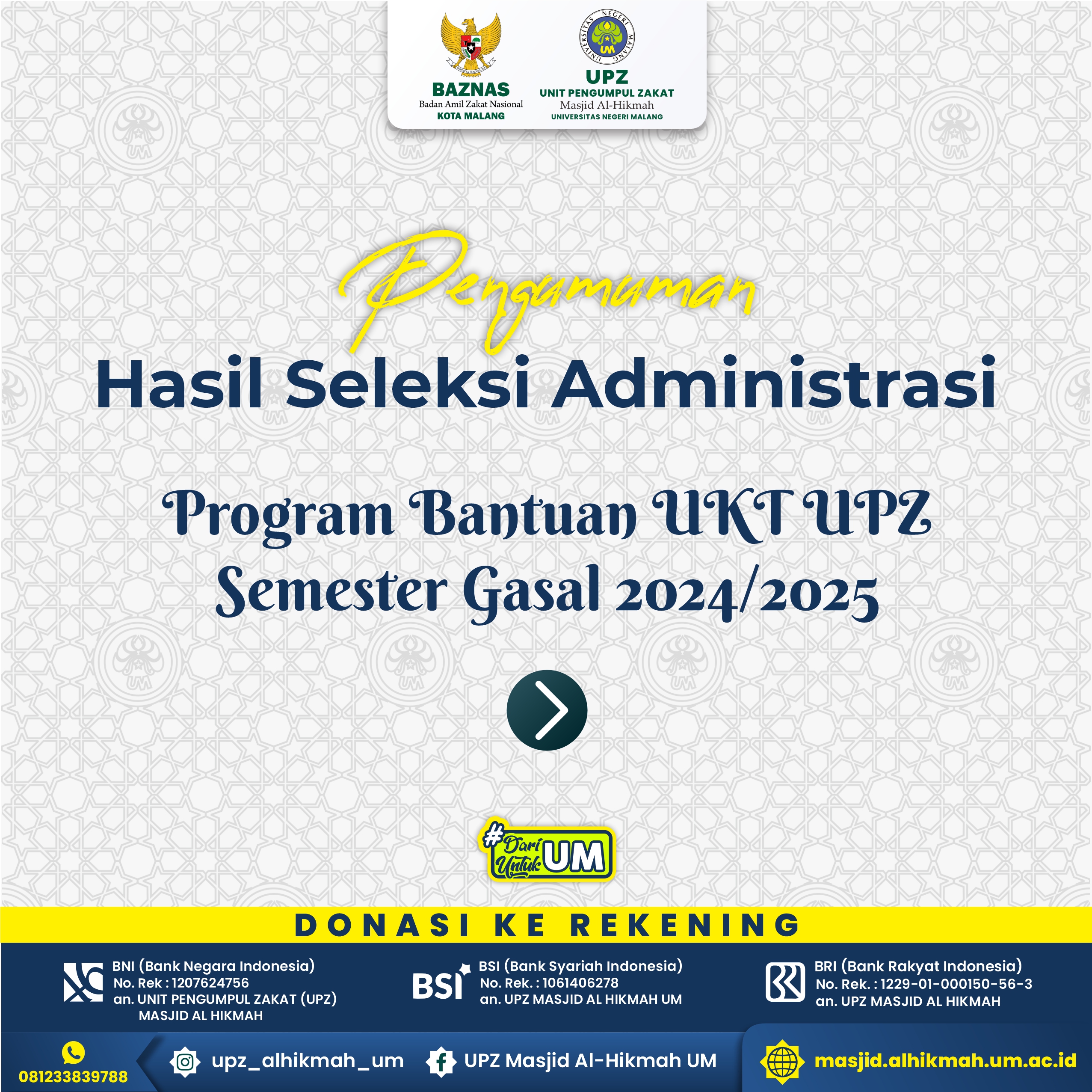 Pengumuman Hasil Seleksi Administrasi Bantuan UKT Semester Gasal 2024/2025